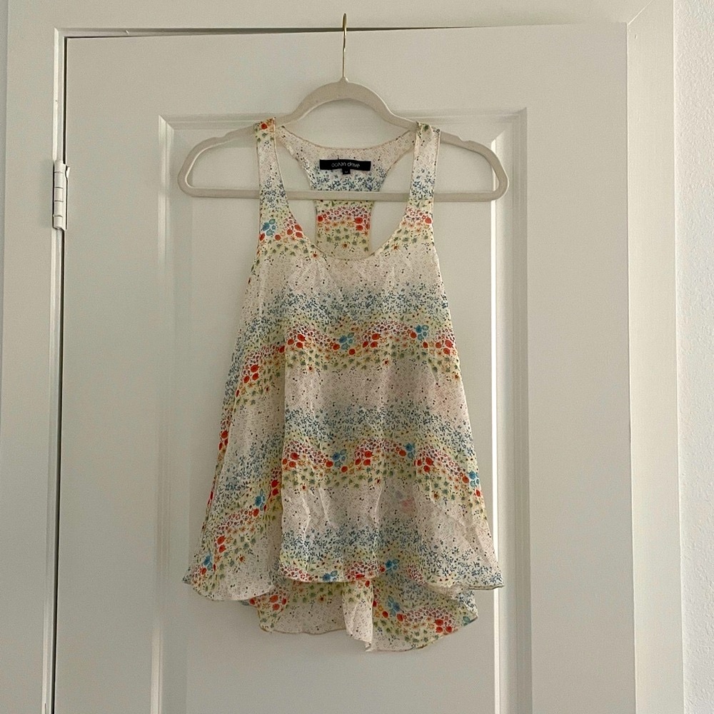 Ocean Drive Sheer Overlay Top Swing Tank Ditsy Floral